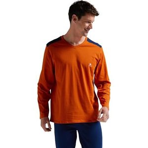 Athena - Lange pyjamaset voor heren, Ecopack - jersey van 100% ademend katoen - T-shirt met lange mouwen + broek - Oeko-Tex®-label Standard 100, terracotta/marineblauw, S
