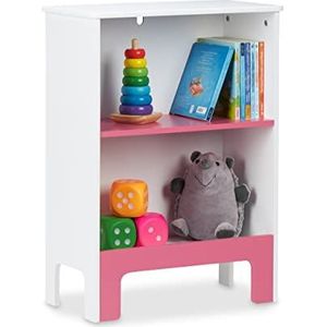 Relaxdays opbergkast speelgoed, 2 vakken, HBD 66 x 48 x 24 cm, voor boeken & spellen, speelgoedrek kinderkamer, wit/roze