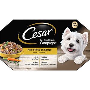 Cesar Les Reettes de Campagne – Mini Mesh Trays voor volwassen honden met 4 smaken, 6 x 4 x 150 g Trays