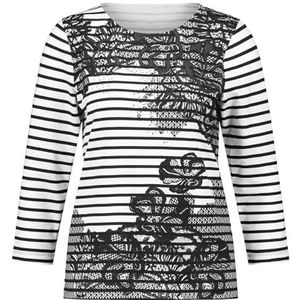 Gerry Weber Damesshirt met 3/4 mouwen, gestreept met bloemenkant en 3/4 mouwen, Cream/Black Print On Stripe, 38