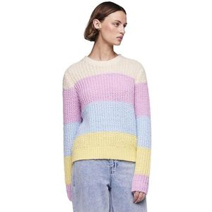 PIECES Pcnaomi Ls O-Neck Knit Noos Bc Pullover voor dames, Berken/Stripes: pala-angel Falls-pale Banana, L