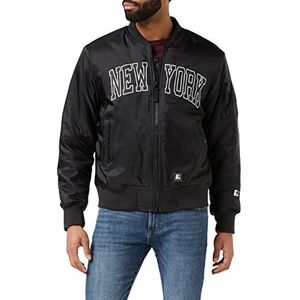 STARTER BLACK LABEL Bomberjack voor heren met New York print, oranje binnenvoering, Classic Bomber Jacket, mouwzak, opstaande kraag, kleur zwart, maat XS tot XXL, zwart, XS