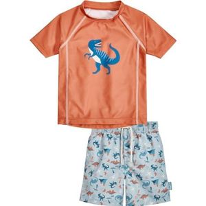 Playshoes Unisex kinderen UV-bescherming badset tweedelig zwemshirt zwemshorts zwemkleding, dino oker, 134-140