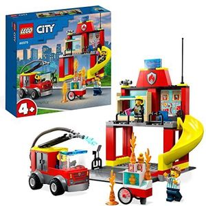 LEGO 60375 City De Brandweerkazerne en de Brandweerwagen, Leerzaam Brandweerauto Speelgoed voor Jongens en Meisjes vanaf 4 Jaar, Brandweer Speelset