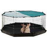 Relaxdays konijnenren, bodem, afdeknet, 8 panelen, knaagdieren, cavia, buitenren, HBD 60x150x150 cm, zilver