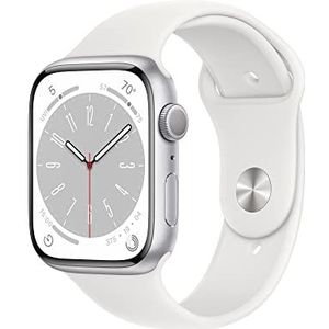 Apple Watch Series� 8 (GPS, 45mm) smartwatch - kast van zilverkleurig aluminium Wit sportbandje - Standaardmaat. Conditie bijhouden, waterbestendig