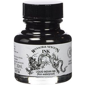 Winsor & Newton 1010754 Drawink Ink - tekeninkt voor kalligrafen, illustratoren, grafici, kunstenaars - waterbestendige kleuren, uitstekende transparantie - 30ml Fles,Vloeibare Indische Inkt