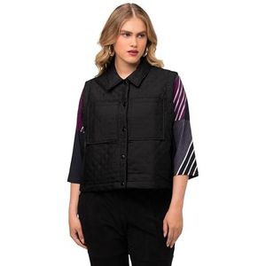 Ulla Popken Gewatteerd damesvest, drukknopen aan de zijkant, hemdkraag, mouwloos vest, zwart, 50-52