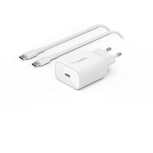 Belkin BoostCharge 25W-wandlader met PPS, USB-C Power Delivery, oplader USB C, snellader voor iPhone 15, Samsung Galaxy S24, S23, iPad, Note, Google Pixel en meer, USB-C/USB-C-kabel meegeleverd