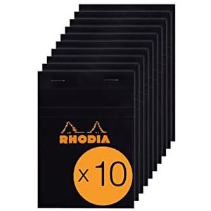 RHODIA 132009C - Notitieblok nr. 13 zwart - A6 - kleine ruitjes - 80 afneembare vellen - Clairefontaine papier 80 g/m² - gecoate kartonnen omslag - verpakking met 10 blokken