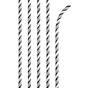 Creative Converting 051159 Black Striped Eco-Flex Bendable Paper Straws-24 stuks papieren rietjes, zwart/wit