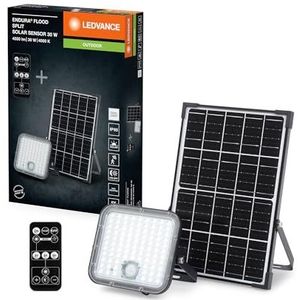 LEDVANCE LED-Solar-Außenleuchte Endura Outdoor schwarz mit Flutlicht und Solar-Panel, 5 m langes Kabel, mit Fernbedienung und PIR-Bewegungsmelder, 30 W, 4500 lm, 840, 4000 K Lichtfarbe, EEK A