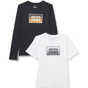 JACK&JONES JUNIOR T-shirt voor jongens, Dark Navy/Pack: Dark Navy(Ls)+White (ss), 140 cm