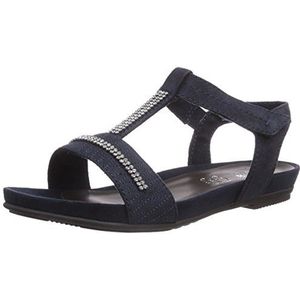 Jana 28112 Damessandalen met T-riempjes, sleehak, blauw navy suède., 37.5 EU Breed