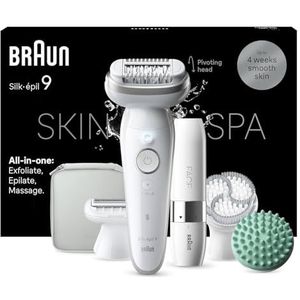 Braun Silk·épil 9 SkinSpa - Epilator Voor Eenvoudige Ontharing - Langdurig Gladde Huid - 9-381 - Wit/Zilver