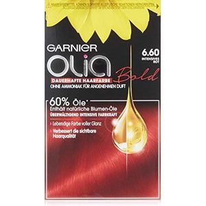 Garnier Olia Permanente haarkleur zonder ammoniak, met voedende en natuurlijke oliën, volledige grijshaardekking, permanente kleuring, nr. 6.6 intens rood, 3 x 1 stuks