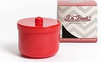 Dr. Bauer's reinigingsbad-doos met helder spoelinzetstuk | prothesendoos | gebitsdoos | prothesendoos met inzetstuk | beugeldoos (rood)