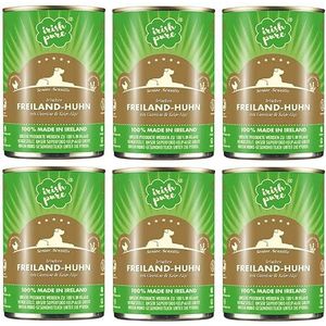 Irish Pure Premium Senior natvoer voor honden, 6 x 390 g, kip, vrije uitloop, vitaminen, graanvrij, gevoelig, met Superfood kelp-algen, nat voer voor alle rassen