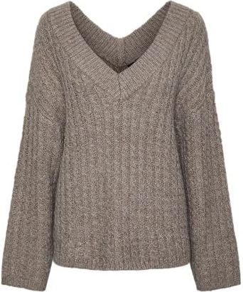 PIECES Pcnalisa Ls Deep V-hals Knit Bc, Taupe Gray, L