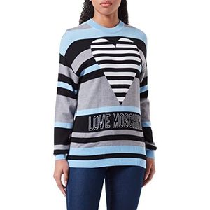 Love Moschino Intarsia Pullover voor dames, lange mouwen met seizoensgebonden hart en institutioneel logo, Zwart Grijs Sky, 44