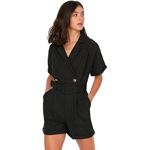 Trendyol Vrouwen Plain Riem Gedetailleerde Geweven Overalls, zwart, 62