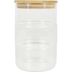 BIRAMBEAU - Keukenhulp, glas, 400 ml, 3 vakken, voorraaddozen, deksel van bamboe