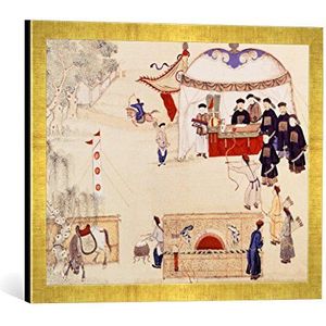 Ingelijste afbeelding van Chinese schilderij ""Aan archery contest, late 18th century,"", kunstdruk in hoogwaardige handgemaakte fotolijst, 60x40 cm, Gold Raya