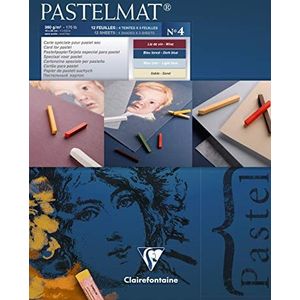 Clairefontaine 96110C tekenblok pastelmat (12 vellen, 18 x 24 cm, 360 g, met 4 transparante tabbladen, speciaal karton ideaal voor pastel en krijt) donkerblauw, lichtblauw, rood en geel