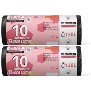 Ofituria Afvalzakken, 120 l, robuust, geschikt voor vuilnisbakken van 120 l, lekvrij, grote kunststof vuilniszakken, geschikt voor alle soorten afval, 85 x 105 cm - Ofituria (20 zakken, 120 l)