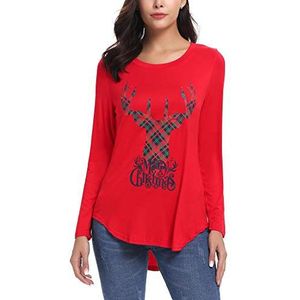 iClosam Dames Casual Kerstmis Criss Cross Voorkant V-hals Lange Mouwen T-shirt, B-rood, S