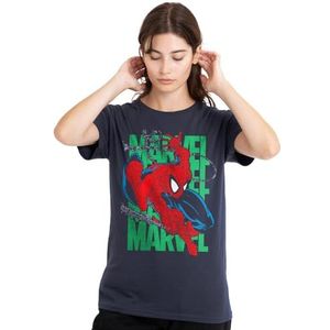mandarin creative ltd Spider-Man Wall Crawling dames T-shirt, diep marineblauw, X-Large, Diepe marine, XL