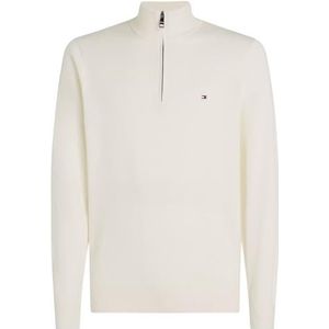 Tommy Hilfiger Heren PIMA ORG CTN Cashmere Zip Mock MW0MW28049, trui met halve rits, wit, L, Wit (Ivoor), L