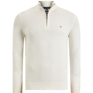 Tommy Hilfiger Heren PIMA ORG CTN Cashmere Zip Mock MW0MW28049, trui met halve rits, wit, XL, Wit (Ivoor), XL