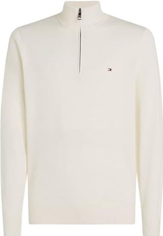 Tommy Hilfiger Heren PIMA ORG CTN Cashmere Zip Mock MW0MW28049, trui met halve rits, wit, L, Wit (Ivoor), L