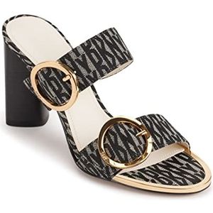 DKNY Dames Staten Block Heel Two-Strap Slide-on Textile Sandaal, Black Eggnog, 37.5 EU