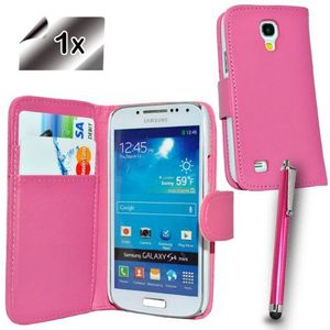 Accessory Master Leren hoesje met display, motief, boekstijl, met stylus voor Samsung Galaxy S4 Mini i9190, roze