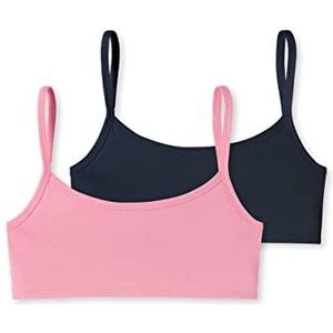 Schiesser Meisjes 2-pack bustiers ondergoed, donkerblauw roze uni, 164, Donkerblauw/roze, effen, 164 cm