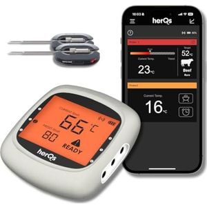 HerQs EasyBBQ Pro - Draadloze Smart BBQ Grill met Bluetooth - Digitale Thermometer - Temperatuurregeling - Voor Perfecte Barbecue Resultaten - Ingebouwde Timer en App-bediening