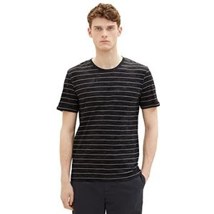 TOM TAILOR Heren T-shirt met strepen, 29781 - Black White Inject Stripe, XL