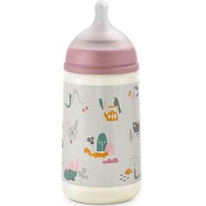 Suavinex Babyfles 270 ml, babyfles met symmetrische speen van siliconen SX Pro, met anti-koliek ventiel, babyfles met zuignap, gemiddelde doorstroming, M, voor kinderen +3 maanden, walk in the park