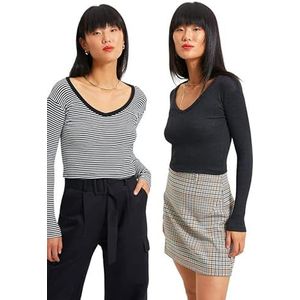 Trendyol Standaard gebreide blouse met V-hals, Antraciet/Multi-color, XL
