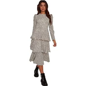 Chi Chi London Vrouwen lange mouw spotprint gelaagde midi-jurk in wit casual, Kleur: wit, 42