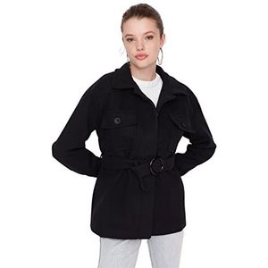 Trendyol Damesshirt kraag effen oversized jas, Zwart, 66