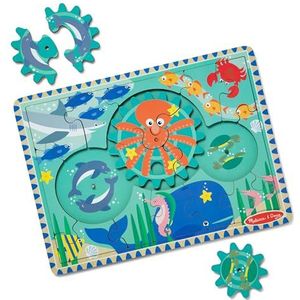 Melissa & Doug Houten legpuzzel met draaiende tandwielen en onderwaterthema - 18 stukjes, Educatief speelgoed, Puzzel, Montessori speelgoed 2 jaar, Busy board, Cadeau voor jongen of meisje