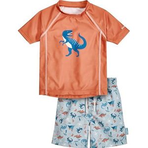 Playshoes Unisex kinderen UV-bescherming badset tweedelig zwemshirt zwemshorts zwemkleding, dino oker, 74-80