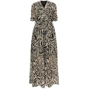 IRIDIA Dames maxi-jurk met zebra-print jurk, beige-zwart, M