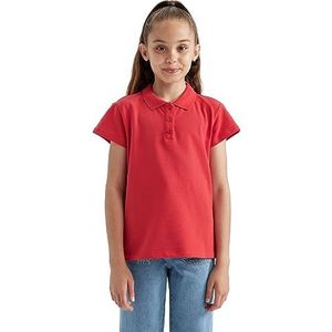 DeFacto Polo T-shirt meisjes - modieus en trendy poloshirt voor stijlvolle meisjes T-shirts kleding voor meisjes, rood, 11-12 Jaar