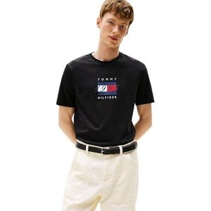 Tommy Hilfiger - LINEAR FLAG GRAPHIC - T-shirt - Zwart - Regular Fit - Korte Mouwen
