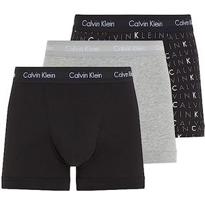 Calvin Klein heren Onderbroek 3P Trunk,Zwart/Grijs Heather/Indued Logo,S