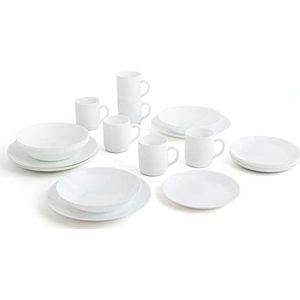 Arcopal Zelie compleet wit servies, voor 6 personen, 24 stuks, plat, 6 dessertborden en 6 kopjes, opaalglas